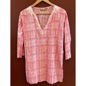 Rock Flower Paper Women's Red White Geometric Print Pull On Beach Cover Up Small
